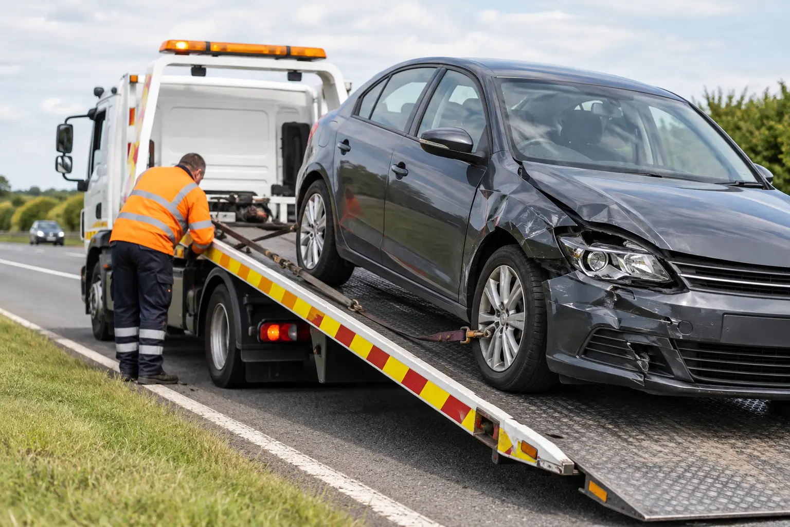 Professional accident recovery for a damaged car